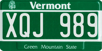 VT license plate XQJ989