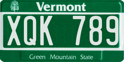 VT license plate XQK789