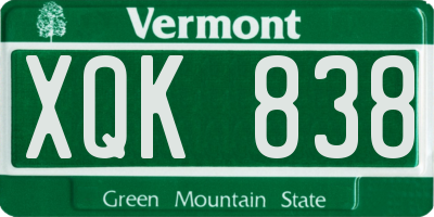 VT license plate XQK838