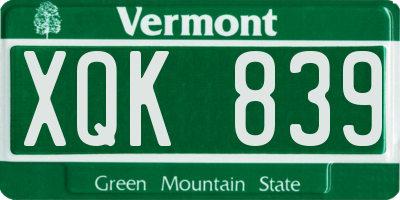 VT license plate XQK839