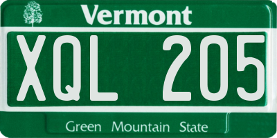 VT license plate XQL205