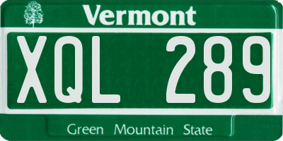 VT license plate XQL289