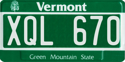 VT license plate XQL670