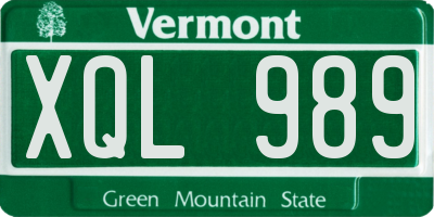VT license plate XQL989