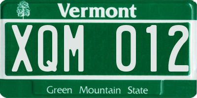 VT license plate XQM012