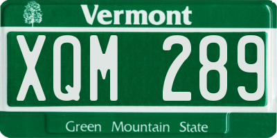 VT license plate XQM289