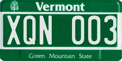 VT license plate XQN003