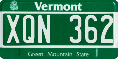 VT license plate XQN362