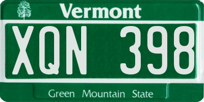 VT license plate XQN398