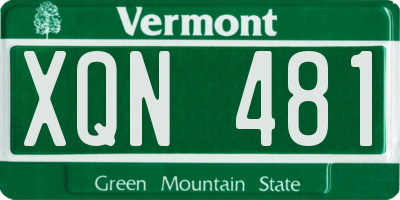 VT license plate XQN481