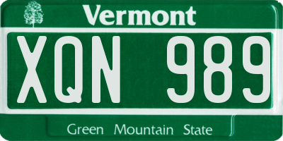 VT license plate XQN989