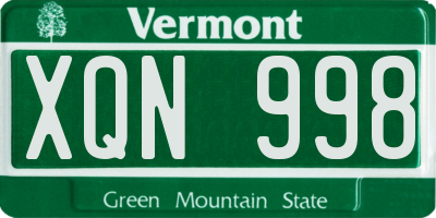 VT license plate XQN998