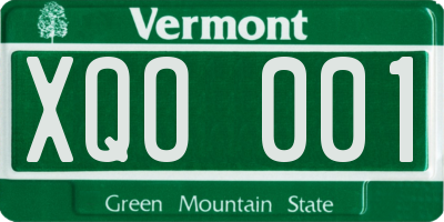 VT license plate XQO001