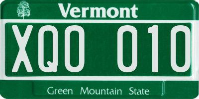VT license plate XQO010
