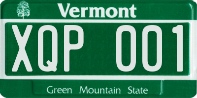 VT license plate XQP001