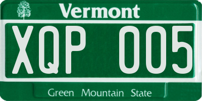 VT license plate XQP005