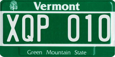 VT license plate XQP010