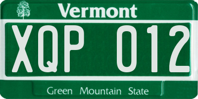 VT license plate XQP012