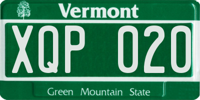 VT license plate XQP020
