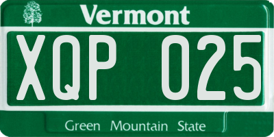 VT license plate XQP025