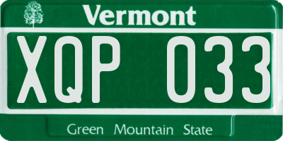 VT license plate XQP033