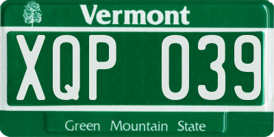 VT license plate XQP039