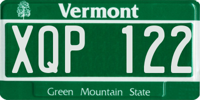 VT license plate XQP122
