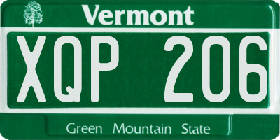 VT license plate XQP206