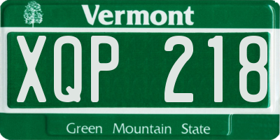 VT license plate XQP218