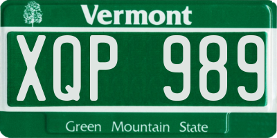 VT license plate XQP989