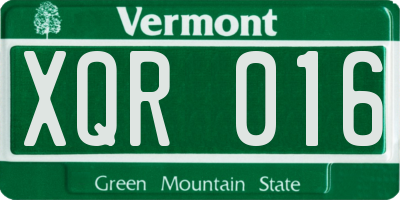 VT license plate XQR016