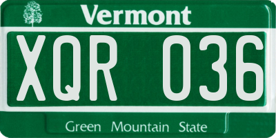 VT license plate XQR036