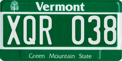 VT license plate XQR038