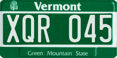 VT license plate XQR045