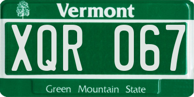 VT license plate XQR067