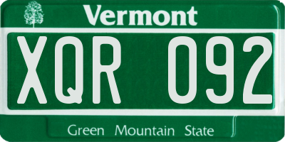 VT license plate XQR092
