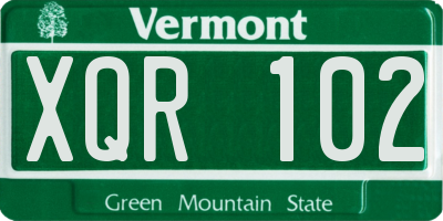 VT license plate XQR102