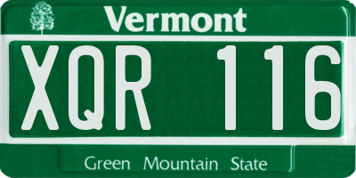 VT license plate XQR116