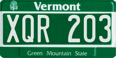 VT license plate XQR203