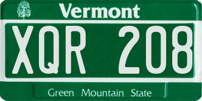 VT license plate XQR208