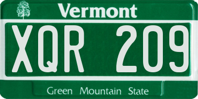 VT license plate XQR209