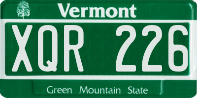 VT license plate XQR226