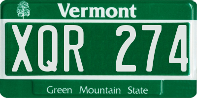 VT license plate XQR274