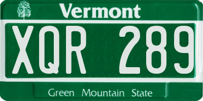 VT license plate XQR289
