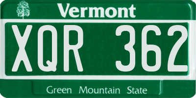 VT license plate XQR362