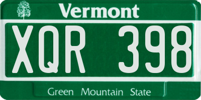 VT license plate XQR398