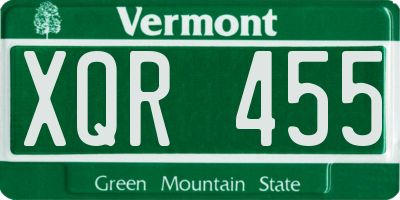 VT license plate XQR455