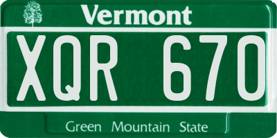 VT license plate XQR670