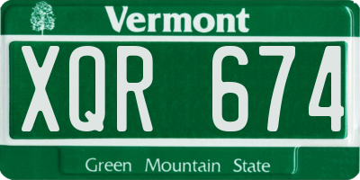 VT license plate XQR674