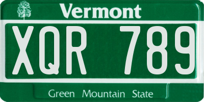 VT license plate XQR789